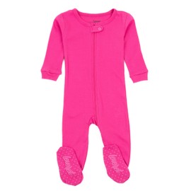 Leveret Kids Boys Girls Footed Cotton Pajama Solid Hot Pink (Size 3-6 Months)