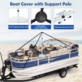 Yimsting 1200D Pontoon Boat Covers Pontoon Cover with Support Pole Waterproof Pontoon Cover Trailerable Heavy Duty Boat Cover Pontoon Boat Cover 25-28ft Mooring Pontoon Cover with Motor Cover,Gray