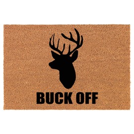 Coir Doormat Front Door Mat New Home Closing Housewarming Gift Buck Off Deer Head Hunting Funny (24" x 16" Small)