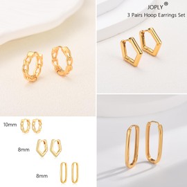 Gold Hoop Earrings for Women Men, Sterling Silver Small Cartilage Huggie Hoop Earrings Set of 3 | Hypoallergenic Silver Hoop Earring Jewellery Gifts for Ladies Girls Birthday Christmas