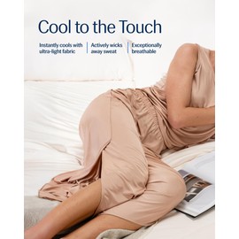 REST Evercool® Women's Cooling Pajama Pants Set - Breathable Sleepwear for Hot Sleepers, Moisture-Wicking, Quick-Dry, Soft Silky Lounge Set with Wide-Leg Pants, Champagne Gold, Large