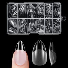 Venares Short Almond Nail Tips, Pack of 120 Full Cover Nail Tips for Gel Nails, 12 Sizes, Short Nail Tips, Clear Soft Gel Tips, Pre-buff Artificial Nails for Sticking, Short - XS