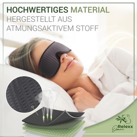 OMNIRELEXX SCHLAFMASKE – Atmungsaktive 3D Schlafbrille - Augenmaske für Frauen und Männer - Seitenschläfer geeignet - 100% Blickdicht - Reisebeutel - Vertiefung für die Augen - Memory Schaum