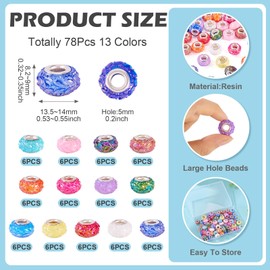 78 abalorio facetadas de agujero grande de 5 mm con abalorio espaciadoras europeas Rondelle coloridas de resina para manualidades, pulseras, joyas, llaveros