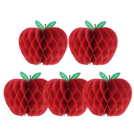 SUNBEAUTY 5 Pcs Red Apple Shaped Paper Honeycomb Paper Apple Hanging Decoration School Classroom Back to School Decoration(4 Inch)