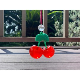 Cherry Car Charm – Cute Crystal Accessories & Mini Suncatcher for Rear View Mirror, Disco Ball Gift for Cherry Lovers, Aesthetic Car Decor