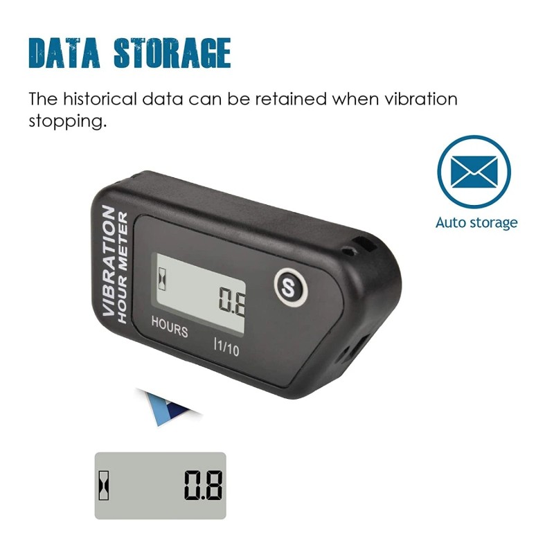 Runleader Digital Self Powered Vibration Hour Meter JOB Timer Data