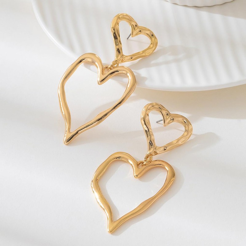 Gold Big Heart Earrings for Women,Y2k Large Heart Dangle Drop