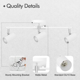 AUQUEE 3 Light Track Lighting Fixtures Ceiling, White Kitchen Lighting Fixtures Ceiling, Track Lights Ceiling, Rotatable Light Heads, Modern Track Lights for Living Room,GU10 Bulb Not Included