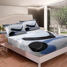 Feelyou Ice Hockey Bed Sheet Winter Ice Sports Theme Sheets Set Twin Size for Kids Boys Girls Teens Hockey Player Bed Sheets Set White Winter Sports Hobby Bedding Set Room Decor, Easy Wash