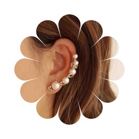 Iaceble Boho Crystal Pearl Ear Climber Earrings Gold Pearl Ear Cuff Wrap Earrings Pearl Rhinestone Ear Crawler Earrings Pearl Cuff Earrings Wedding Bridal Earrings Jewelry for Women