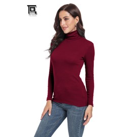 TAIPOVE Ribbed Turtleneck Shirts for Women Cotton Knit Turtle Neck Tops Long Sleeve Slim Thermal Undershirt Basic Pullover 2 Packs(Wine Red/White,Medium)
