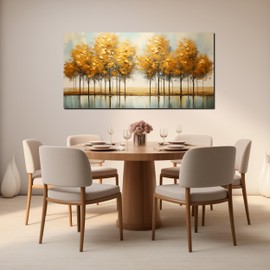 Large Size Canvas Painting Yellow Forest Theme Decorative Painting with Frame Can be Directly Hanging Wall Decorative Painting for Living Room Bedroom Office Room Decor Painting Artwork Size 24x48 IN