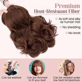 Hair Toppers,TESS Layered Synthetic Hair Toppers for Women with Thinning Hair,Long Curly Wavy Hair Topper with Bangs,6″*6″Large Silk Base Invisible Clips in Hair Toppers 18" Light Brown