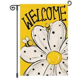 Louise Maelys Summer Welcome Garden Flag Daisy Bee Spring Floral 12x18 Inch Double Sided Flower Small Burlap Holiday Yard Outdoor Sign Outside Home House Seasonal Decoration