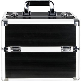 VER Beauty Professional Aluminum Upgradeable Lock Sliding Tray Makeup Train Case Organizer, Black