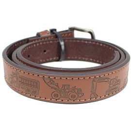 Construction Equipment Kids Leather Belt Strap and Metal Buckle 1" Wide with Snaps - Excavator Dump Truck Bulldozer Tractor (Brown-XL)