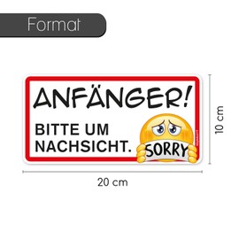 kfz_664 Magnetic Car Sign for Beginners! Sorry I 20 x 10 cm I Caution Warning Drivers I with Smiley I Weatherproof Magnetic I with Smiley Emoticon I kfz_664