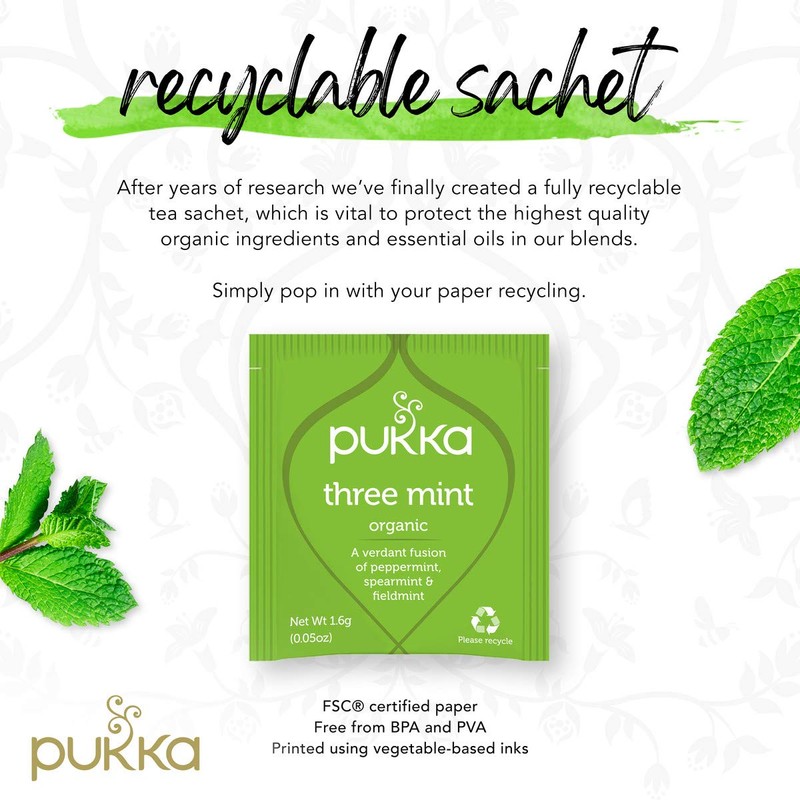 Pukka Organic Tea Bags, Three Mint Herbal Tea, 20 Tea