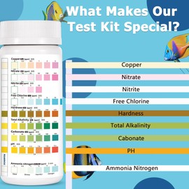 Aquarium Test Strips for Fish Tank: 9 in 1 Aquarium Water Test Kit for Freshwater - 50ct Fish Test Strips Testing Ammonia pH Nitrate Chlorine Nitrite Hardness Alkalinity Copper