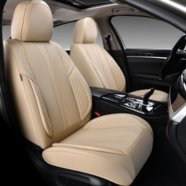 KEYOOG 2-Seater Car Seat Covers Full Set Waterproof and Breathable Nappa Leather, Fit for Front Seats of Cars, Compatible with Airbags, Car Seat Protector Covers for Most Cars - Buffy