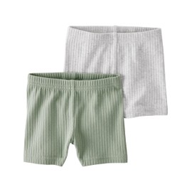 little planet by carter's Baby 2-Pack Shorts Made with Organic Cotton, Green, Heather Grey, NB