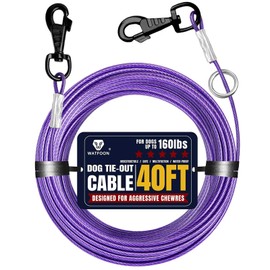 Dog Tie Out Cable - Training Tether for Dogs Up to 160 Pounds - 360° Swivel Clips - Reflective Dog Tether for Yard, Camping, Park - Heavy Duty Pet Chain with Runner Metal Ring (40ft)