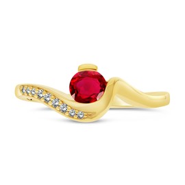 Planetys - 18K Gold Plated Natural Ruby Sterling Silver Ring for Women, 54 (17.2), Metal, Ruby