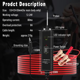 Power Circuit Probe Tester 12V-24V DC Test Light Car Fuse Tester Tool Short Circuit Located Auto Electrical Tester Kit Component Tester Polarity Identify with Overload Protection,P55