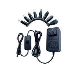 DC 12V Power Supply 2A AC Adapter,DC 12V Power Cord 6.2FT with Switch,100-240 50/60Hz to 12 Volts 2 Amp 24W Universal Transformer,5.5x2.5mm Plug & 8 Tips for Devices Powered by 12V and Less Than 24W