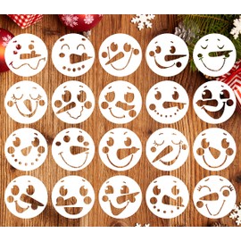 3” Christmas Snowman Face Stencils for Painting on Wood Slice, Reusable Christmas Stencil Winter Ornament Drawing Templates for Tiered Tray/Window/Shirts