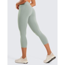 CRZ YOGA Womens Butterluxe Workout Capri Leggings with Pockets 21 Inches - High Waisted Gym Athletic Crop Yoga Green Palm Court X-Large