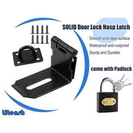 Litensh 4 Inch 90° Right Angle Stainless Steel Door Locks Hasp Latch with Padlock, Safety Packlock Clasp Hasp Lock Latch, Extra Thick Gate Lock Hasp Clasp Shed Lock for Bedroom Garage Window Black