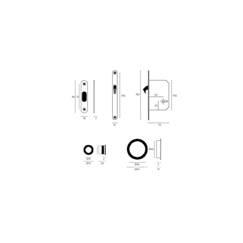 bricoleva.it Sliding Door Lock Set Rosette, Rosette, Round, Without Lock,