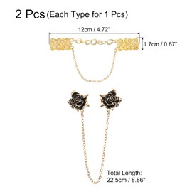 sourcing map 2pcs Rose Sweater Clips Kit, Retro Cardigan Collar Clips with Chain Shirt Clips Shawl Clips Clothes Clip for Women(Gold)