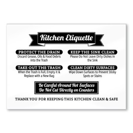 Acrylic 5x7 Kitchen Etiquette Sign - Sensitive Drain, No Dishes in Sink, Rules Compatible With Airbnb Essentials for Hosts - Clean Up Reminder Home Office Supplies Made in USA