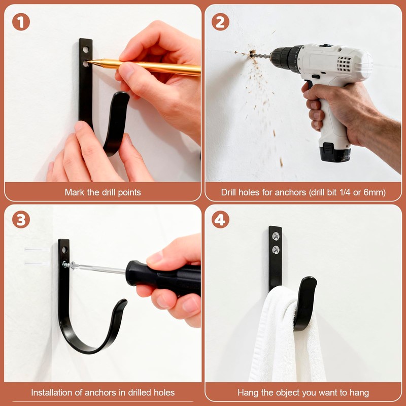 Wall Hooks for Hanging, Large Coat Hooks Wall Mount, Heavy