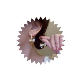 Yheakne Vintage Crystal Bow Dangle Earrings Gold Bowknot Drop Earrings Cz Bow Dangle Hoop Earrings Rhinestone Hoop Huggie Earrings Jewellery for Women and Girls