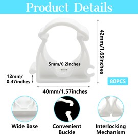 80Pcs Single Hinged Pipe Clips, Ø20mm Single Quick Lock Pipe Clamps, Interlockable Conduit Clips, Plastic Tubing Snap Clamps Up to 95 °C (203 °F), Push-Fit Pipe Holder for Pipeline Hose Plumbing