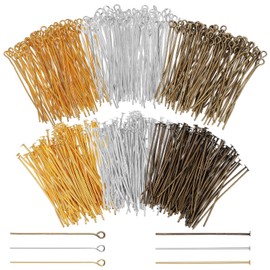 NUOBESTY 600Pcs Eye Pins for Jewelry Making Iron Wire Open Flat Head Pins DIY Necklace Bracelets Earrings Beading Accessories 4cm