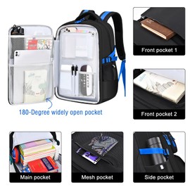 FRONET School Backpack Teenager Boys Girls Backpack School Bag Large Children's Backpack Daypack Women Men Daypack 3 4 5 6 7 8 9 Class Children 8-18 Years School Bag Black, black-blue, Casual