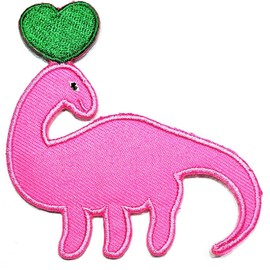 PARITA Pink Dinosaur Argentinosaurus Green Love Heart Cartoon Stickers Embroidered Badge Iron On Sew On Patch Repair Craft for Hat Clothing Bag Backpacks or Reward Gift Kids Adults
