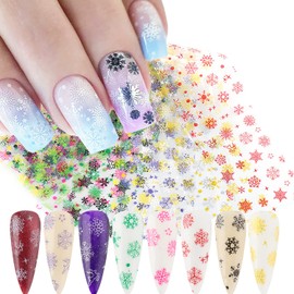 10 Sheets Snowflakes Nail Art Foils Stickers, Holographic Christmas Nail Decals, Winter Snowflake Nail Foil Transfer Sticker, Acrylic Nails Supplies for Women Girls Manicure Tips Nail Decorations