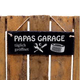 Papa Sign Made of Slate - Papas Garage Daily Open - Garage Decorative Sign 22 x 8 cm | Dekolando