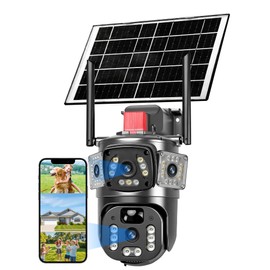 KEPEAK Solar Security Camera Outdoor Wireless, Dual Lens PTZ WiFi Camera 2.4G, IP66 Outdoor Camera with Three-View Display, Color Night Vision, Human Detection