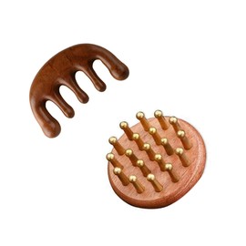 Wooden Scalp Massager & Hair Scrubber - Manual Head Massager with Sandalwood for Scalp Care, Portable Handheld Hair Growth Tool, Comfier Scalp Relaxation Brush for Stress Relief & Spa(Two-Piece Set)