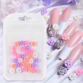 Tyuimhx 30 Pcs Flowers Nail Charms 3D Resin Daisy Nail Art Charms White Purple Pink Floral Charms for Acrylic Nails Women DIY Spring Summer Manicure Jewelry Nail Decorations Crafts