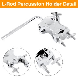 L-Rod Cowbells Clamp,Silver Drum Clamp Cowling Mounting Bracket Expansion Clamp, Adjustable Percussion Drum Set Cowbell Bracket for Toms, Cowbells, Clappers, etc.