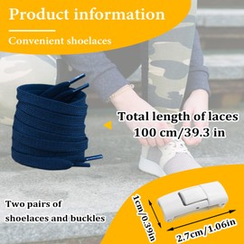 LuckyOpt No-tie Shoe Laces, 2 Pairs Elastic Shoelaces with Metal Quick Release Clasp for Adults, 100CM Adjustable Elastic Laces for Trainers, Casual Shoes, Prevent Tripping (White + Navy blue)