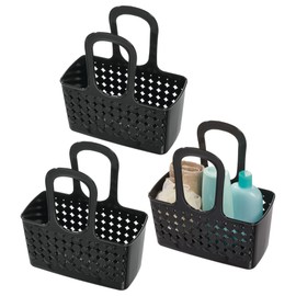 iDesign Portable Shower Caddy for College Dorm or Bathroom, Set of 3, Black, Made in USA Handle Tote